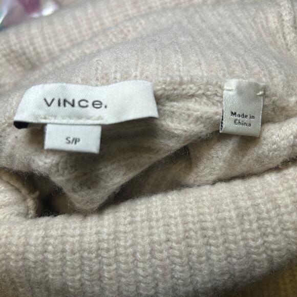 Vince Women's Cowl Neck Ribbed Pullover Sweater Size Small Cashmere Wool Tan - Picture 6 of 9